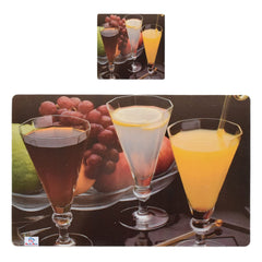Heart Home Juice Glass Print PVC Table Mats/Placemat with 6 Coasters for Kitchen, Dining Table Set of 6 (Brown) 54HH4380.