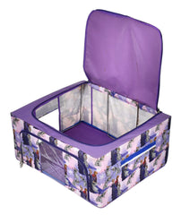 Kuber Industries Doll Print Steel Frame Living Box, Closet Organizer, Cloth Storage Boxes for Wardrobe With Clear Window, 44Ltr. (Purple) 54KM4097(Rexine, Rectangular)