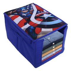 Heart Home Marvel Captain America Shirt Stacker|Foldable Shirt Stacker for Cloth|Non-Woven Wardrobe Organizer for Home With Lid|Pack of 2 (Blue)