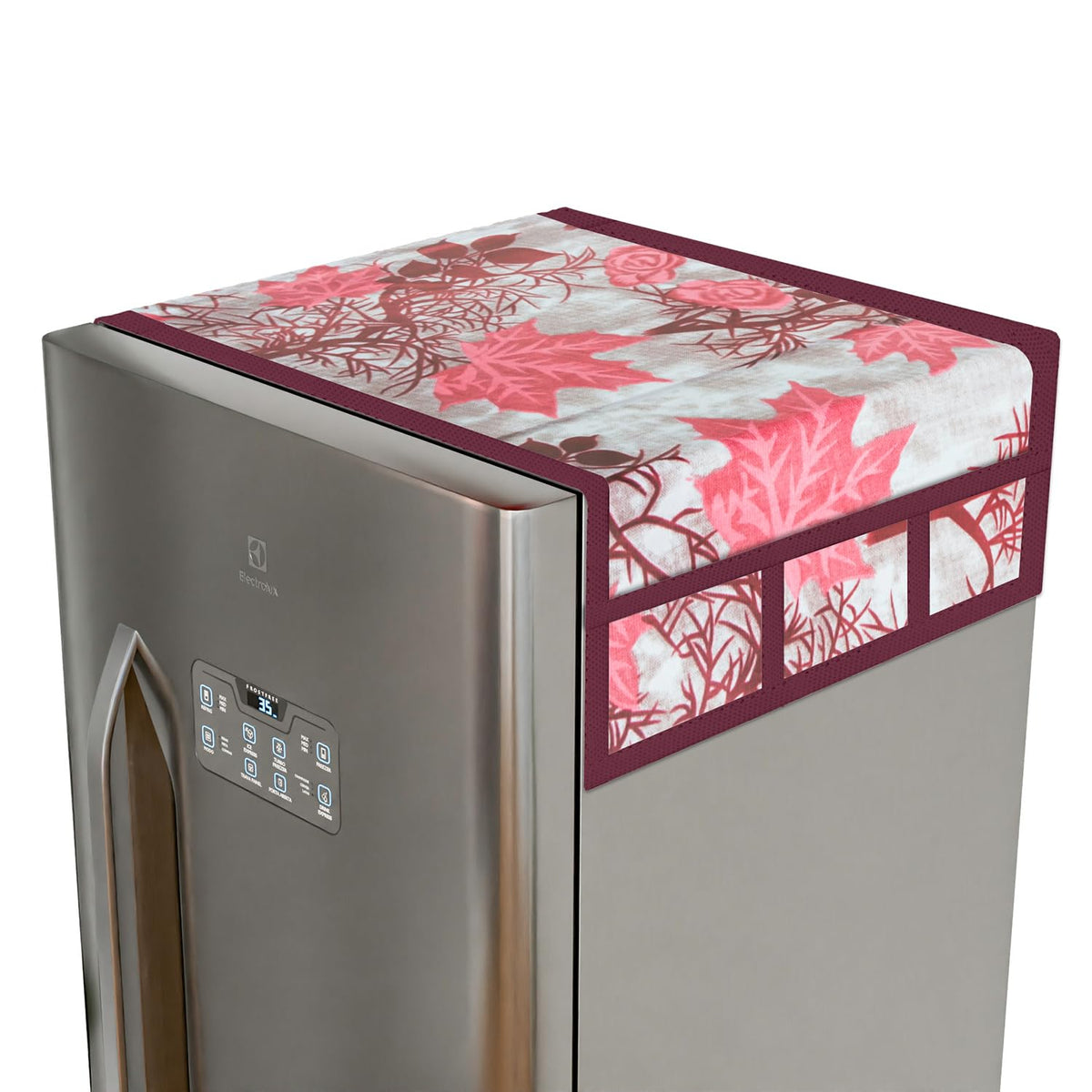 Kuber Industries Fridge Top Cover | Fridge Top Cover with Pockets | Refrigerator Top Cover for Kitchen | Fridge Top Cover with 6 Utility Pockets | Tree Kniting Fridge Cover | Maroon