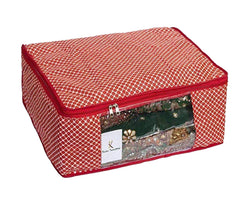 Kuber Industries Polka Dots 2 Pieces Cotton 3 Layered Quilted Saree Cover (Blue & Red) - CTKTC031118