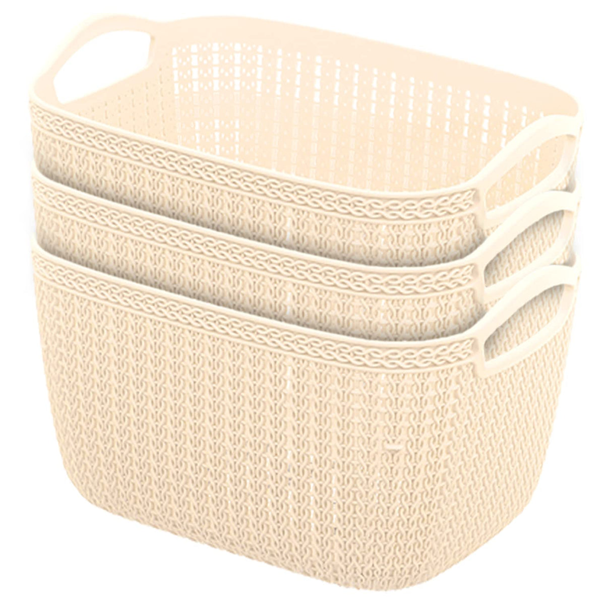 Heart Home Q-5 Multiuses Designer Unbreakable Plastic Storage Basket/Organizer/Bin For Home, Kitchen, Bathroom, Office Use Pack of 3 (Beach)-50HH01617