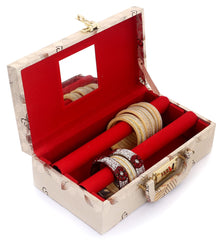 Kuber Industries Multipurpose Wooden Floral Design 2 Rod Bangle Box/Organizer/Case With Mirror & Number Lock System (Gold)-47KM0649