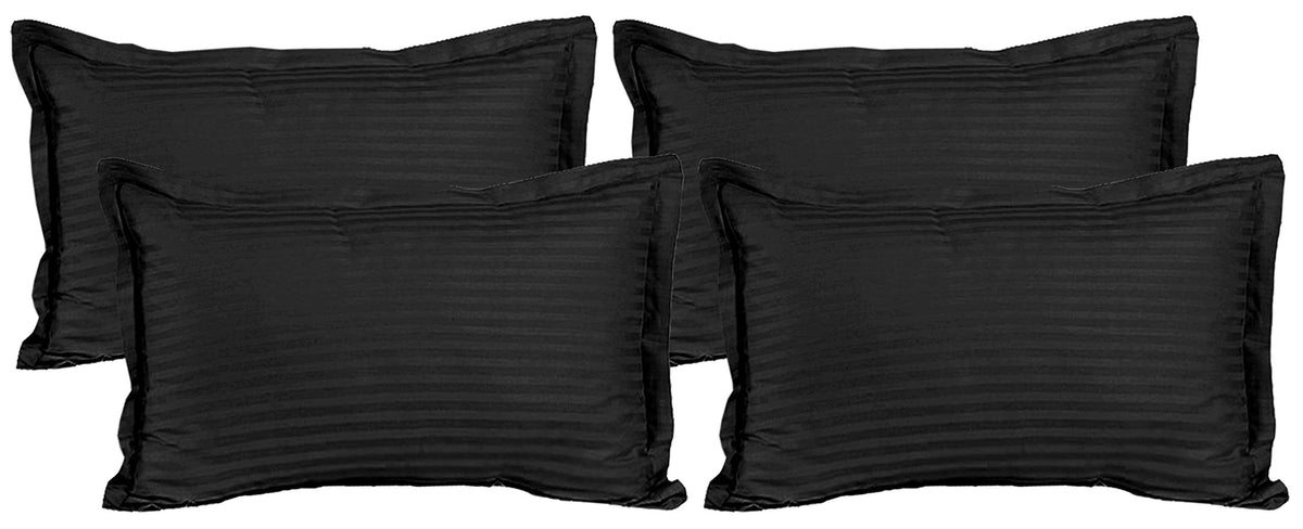 Kuber Industries 4 Pieces Cotton Luxurious Satin Striped Pillow Cover Set-17"x27" (Black) - CTKTC40335