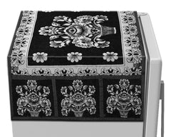 Kuber Industries Flower Printed Cotton Fridge Top Cover, Protect for Scratches, Wear & Tear and Dust with 6 Utility Side Pockets (Black), Standard