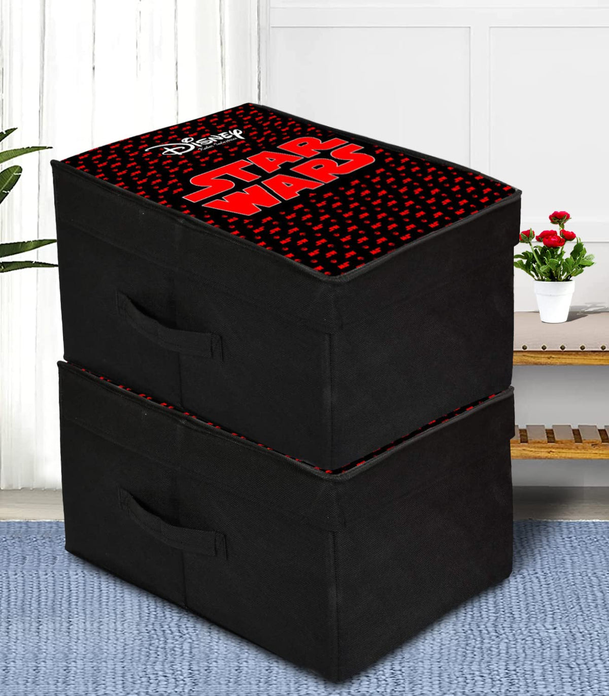 Heart Home Star War Printed Multipurposes Non-Woven Flodable Storage Box/Oragnizer- Pack of 2 (Black)-HS43HEARTH26572
