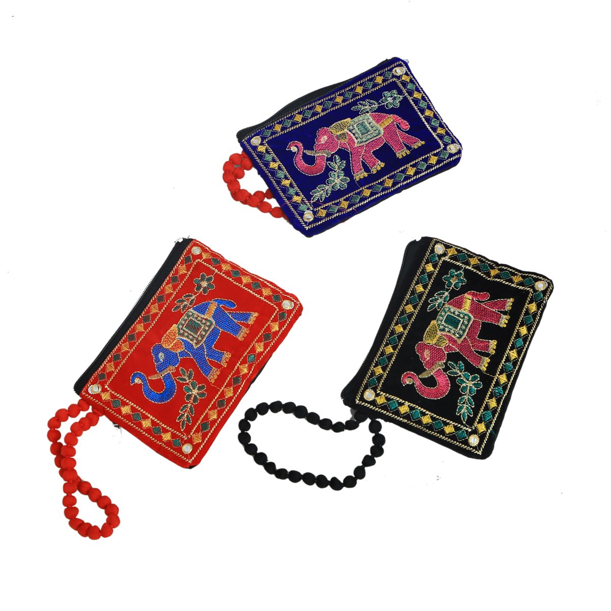 Kuber Industries Embroidery 3 Piece Velvet Mobile Pouch Cover