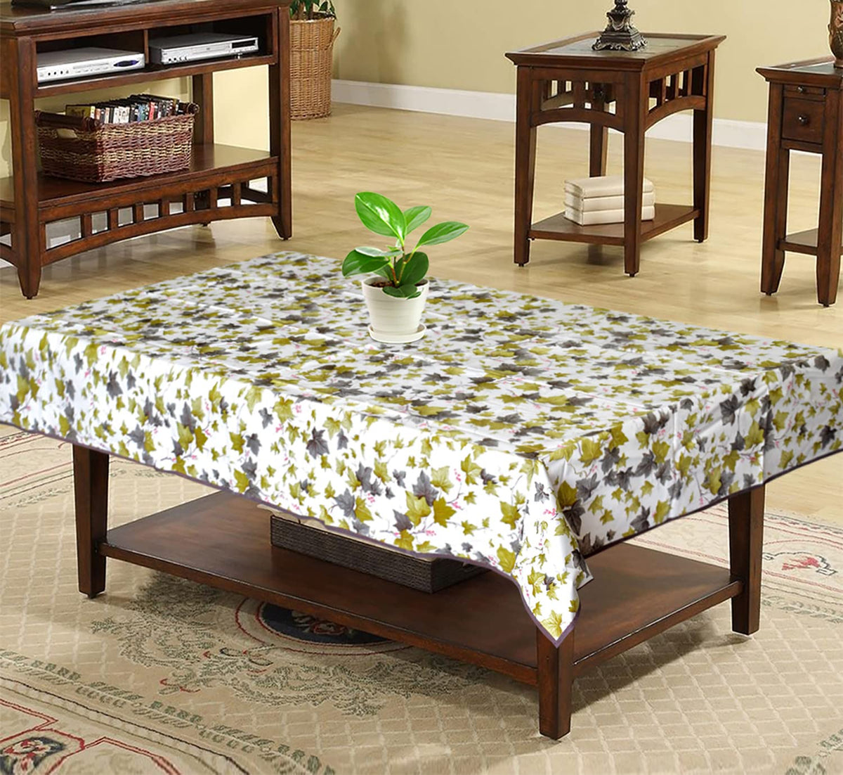 Kuber Industries Floral Print PVC Center Table Cover/Table Cloth for Home Decorative Luxurious 4 Seater, 60"x36" (Green) 54KM4269