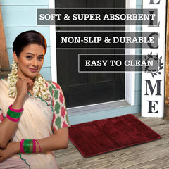Kuber Industries Door Mat | Velvet Patta Pattern Door Mat | Super Absorbent Floor Mat | Bath Mat for Indoor & Outdoor | Door Mats for Entryway | Maroon