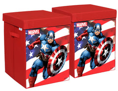 Heart Home Marvel Captain America Print Foldable Laundry Basket|Clothes Storage Basket With Handle & Lid,60 Ltr.Pack of 2 (Red)