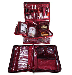 Heart Home Floral Print PVC Laminated Portable Jewellery Organizer With 4 Pouches & 2 Bangle Pouches For Home and Travel Pack of 2 (Maroon)