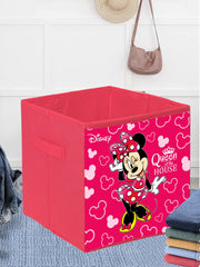 Kuber Industries Disney Minnie Print Foldable Laundry Basket|Clothes Storage Basket With Handle & Lid,Pack of 2 (Pink)
