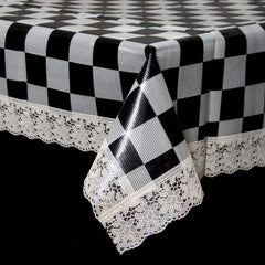 Kuber Industries Waterproof Chess PVC 4 Seater Center Table Cover - Cream & Black