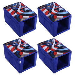 Heart Home Marvel Captain America Shirt Stacker|Foldable Shirt Stacker for Cloth|Non-Woven Wardrobe Organizer for Home With Lid|Pack of 4 (Blue)