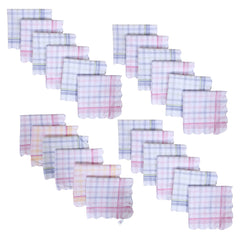 Heart Home Handkerchiefs | Soft Cotton | Hankies for Woman | Hankies for Girls | Check Cutwork | Rumal for Woman | Girls | Wicking Sweat | Set of 24 | White