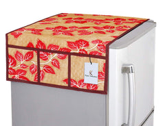 Kuber Industries Leaf Design 3 Pieces PVC Fridge Mats,2 Piece Handle Cover and 1 Piece Fridge Top Cover (Gold & Red) CTKTC34090