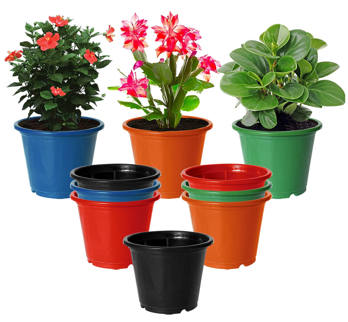 Kuber Industries Durable Plastic Flower Pot|Gamla for Indoor Home Decor & Outdoor Balcony,Garden,6"x5",Pack of 10 (Multicolor)