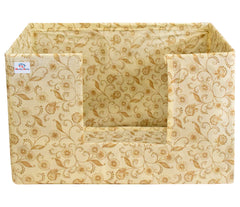 Heart Home Metallic Flower Printed Non-Woven Foldable Saree Stacker, Wardrobe Organizer, Storage Bin With Handle- Pack of 3 (Ivory)-HS43HEARTH26370