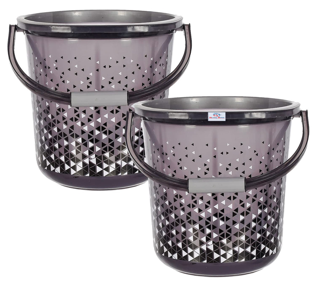 Heart Home Unbreakable Plastic Triangle Print Bucket for Home & Bathing with Handle 18 LTR Pack of 2 (Black) 54HH3937.