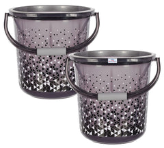 Heart Home Unbreakable Plastic Triangle Print Bucket for Home & Bathing with Handle 18 LTR Pack of 2 (Black) 54HH3937.