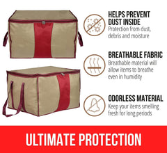 Heart Home Rexine Underbed Storage Bag/Cloth Organizer For Store Clothes, Quilts, Comforters With & Handle Pack of 2 (Beige) 54HH4291.