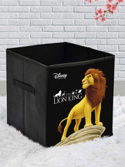 Kuber Industries Disney Mickey Lion King Print Non Woven Fabric Foldable Large Size Square Cloth Storage Box Organizer Cube with Handle (Black & Maroon, KUBMART10802) - 2 Pieces