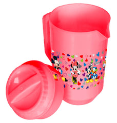 Kuber Industries Mickey & Friends Print Unbreakable Plastic Water Jug with Lid for Home, Kitchen, Office 2 Liter Pack of 3 (Pink)