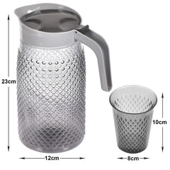 Kuber Industries BPA Free Leak Proof Plastic Water Jug with 6 Tumblers Drinkware Set (Grey)-45KM051, Pack of 7