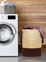 Homestic Canvas Waterproof Round Laundry Basket For clothes|Foldable Toy Storage Organizer|Reinforced Handle With Sturdy Base|BROWN|