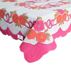 Heart Home Flower Printed Cotton 4 Seater Center Table Cover,40"x60" (White & Pink)-44HH041