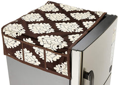 Kuber Industries Flower Design Cotton Fridge Top Cover - Brown, (Model: CTKTC03833)