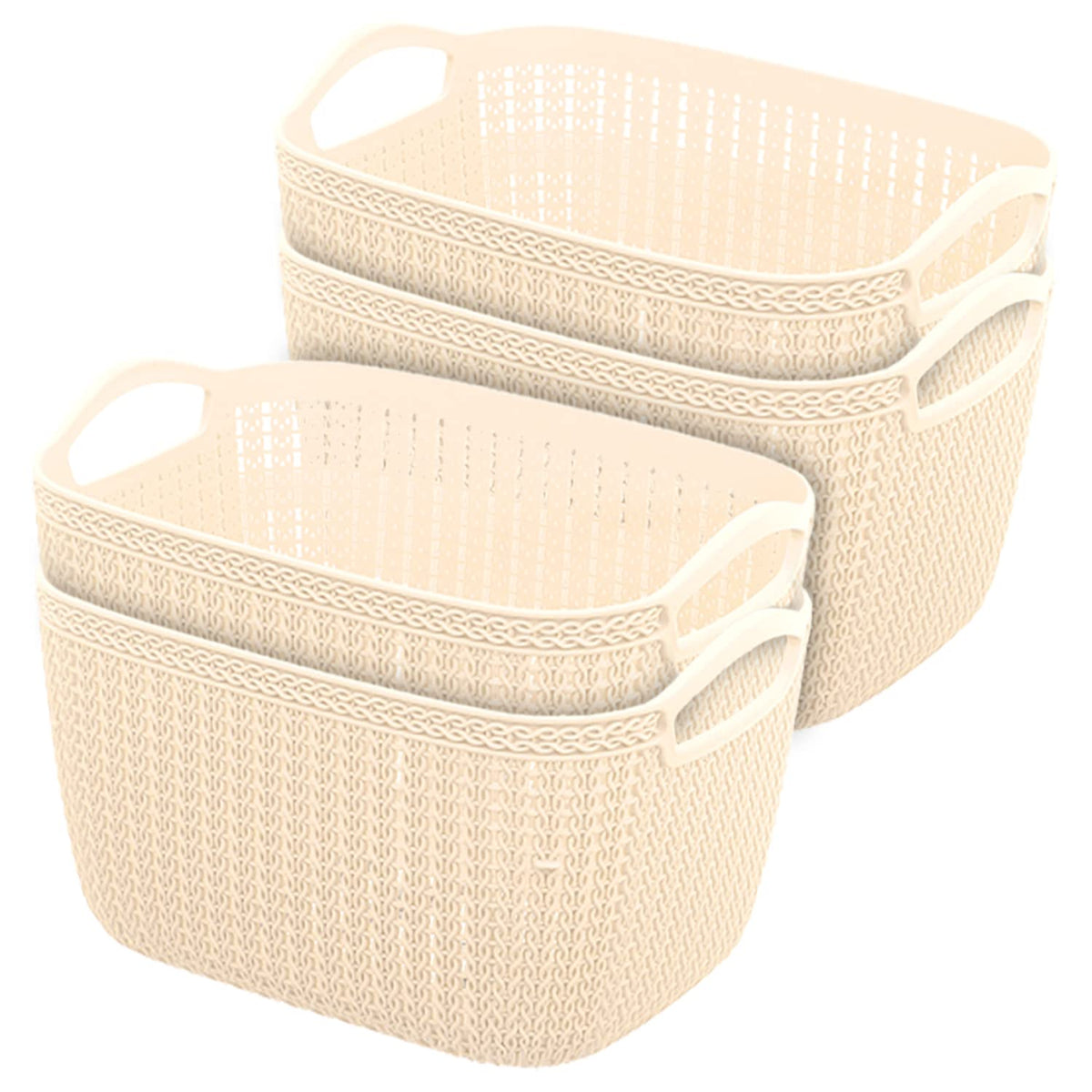 Heart Home Q-6 Multiuses Designer Unbreakable Plastic Storage Basket/Organizer/Bin For Home, Kitchen, Bathroom, Office Use Pack of 4 (Beach)-50HH01663