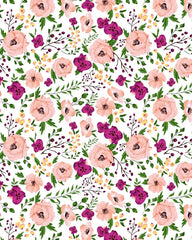 Heart Home Flower Design Glace Cotton 144 TC King Size Double Bedsheet with 2 Pillow Covers (White), Full (HS_37_HEARTH020131)