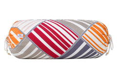 Heart Home Multi Check Printed Cotton Bolster Cover- Set of 6, 16"x32" (Magenta & Grey)-44HH0127