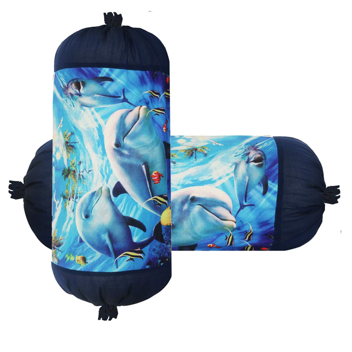 Heart Home Fish Design Cotton 2 Pieces Bolster Cover Set (Blue)- CTHH3752,Standard