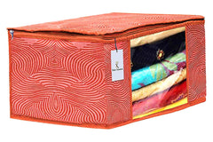 Kuber Industries Leheriya Printed 2 Piece Non Woven Saree Cover and 2 Pieces Underbed Storage Bag, Storage Organiser, Blanket Cover, Orange & Blue -CTKTC42397