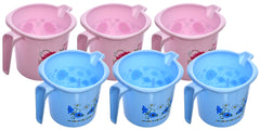 Kuber Industries Floral Printed Virgin Plastic 6 Pieces Bathroom Mug, 1000 ml (Blue & Pink)-KUBMART1255