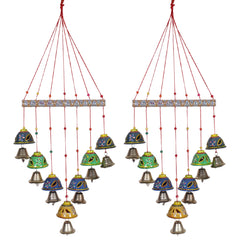 Kuber Industries Decorative Wooden Rajasthani Based Handmade Windchimes with Bells for Home & Balcony Decoration,Pack of 2 (Multicolor)