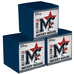 Kuber Industries Disney Star Mickey Print Durable & Collapsible Square Storage Box|Clothes Organizer With Handle,Pack of 3 (Navy Blue)
