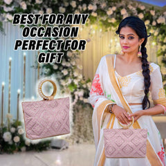 Heart Home Clutch Bag | Zig Zag Chicken Silk Embroidery | Moti Churi Handle | Hand Purse for Woman | Party Bags for Woman | Wedding Clutch Purse | Purple