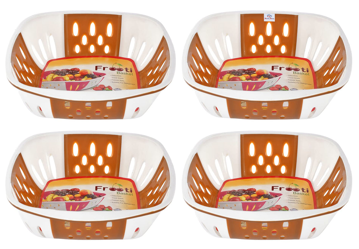 Heart Home Large Plastic Fruit, vegetable Storage Basket- Pack of 4 (Brown)-HS42KUBMART25393