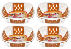 Heart Home Large Plastic Fruit, vegetable Storage Basket- Pack of 4 (Brown)-HS42KUBMART25393