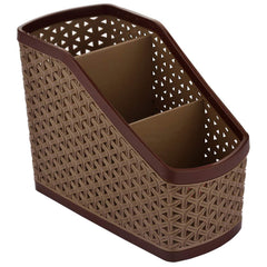 Heart Home Plastic 2 Pieces Small & Large Compact and 1 Piece Stationary Office Tray Desk Organizer Container(Set of 3, Brown)- HEART7357