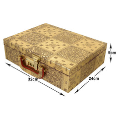 Kuber Industries Multipurpose Wooden Emobssed Design 3 Rod Bangle Box/Organizer/Case With Mirror & Number Lock System (Gold)-47KM0553