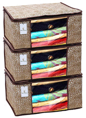 Kuber Industries Flower Design 6 Piece Non Woven Saree Cover, Large, Golden Brown - CTKTC15235