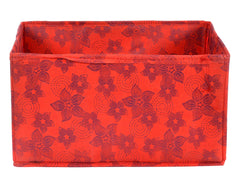 Heart Home Metallic Flower Printed Multipurposes Rectangular Flodable Storage Box, Drawer Storage and Cloth Organizer- Pack of 3 (Red)-HS43HEARTH26335