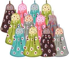 Kuber Industries Soft Cotton Flower Print Super Absorbent Hanging Napkin|Hand Towel for Washbasin & Kitchen,Pack of 12,(Assorted)