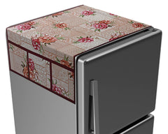 Heart Home Flower Printed PVC Fridge Top Cover with 6 Utility Side Pockets (Peach)