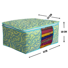 Kuber Industries Metalic Print 2 Piece Non woven Saree Cover Set (Green)