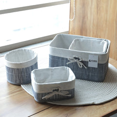 Homestic Pack of 4 Bamboo Storage Basket With Liner|Fodable Storage Organizer|Box For Cloth, Toiletry, Bathroom|Capacity 12.9L, 6L, 3L, 3.3L|GREY|